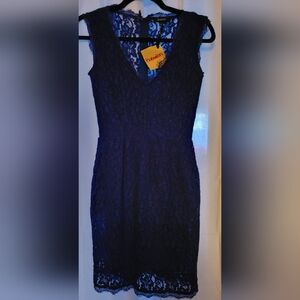 Babaton navy blue full lace mini dress